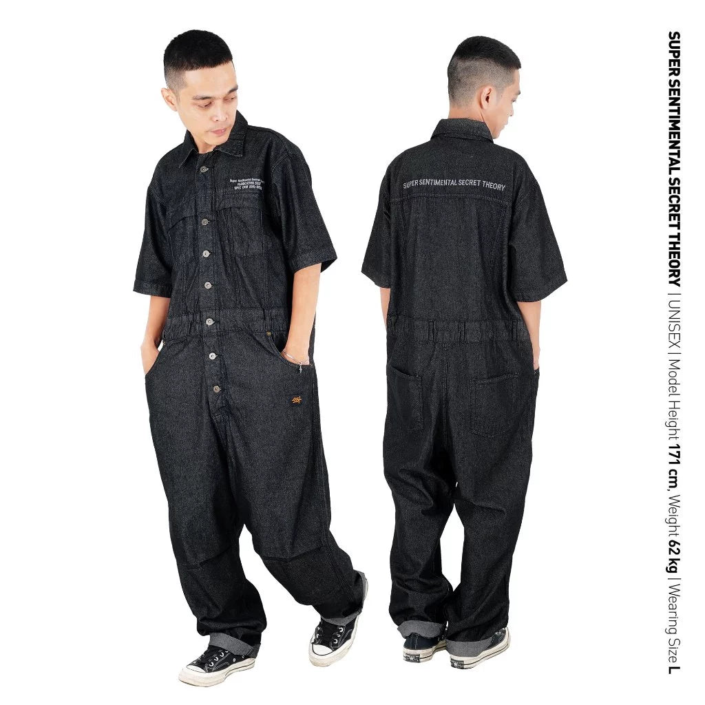 Coverall Shortsleeve Jumpsuit Denim Washed Black