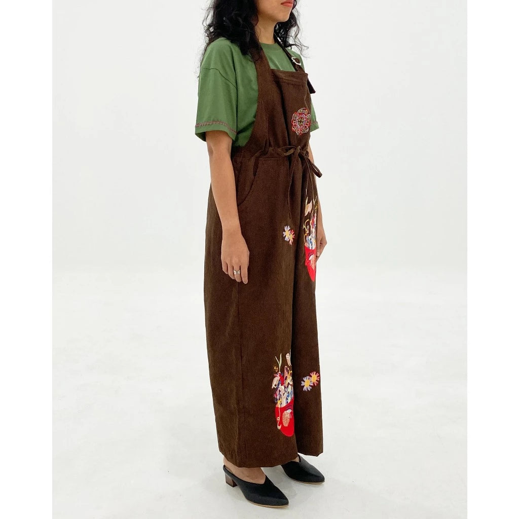 Jumpsuits Women Nara Brown Embroidery Corduroy