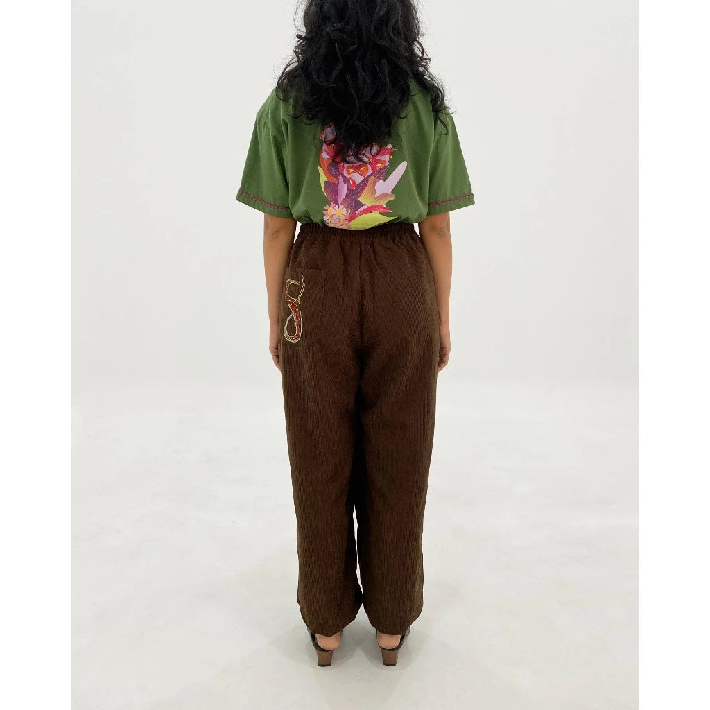 Jumpsuits Women Nara Brown Embroidery Corduroy