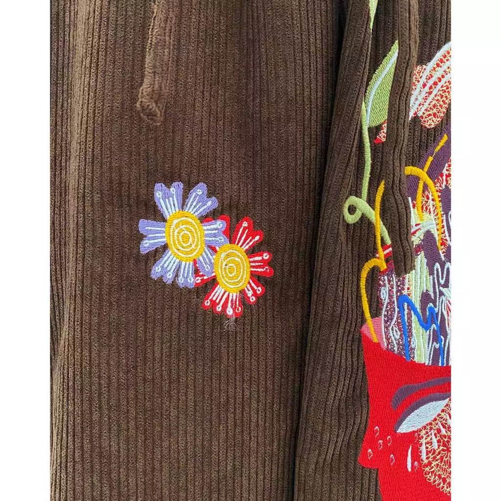 Jumpsuits Women Nara Brown Embroidery Corduroy