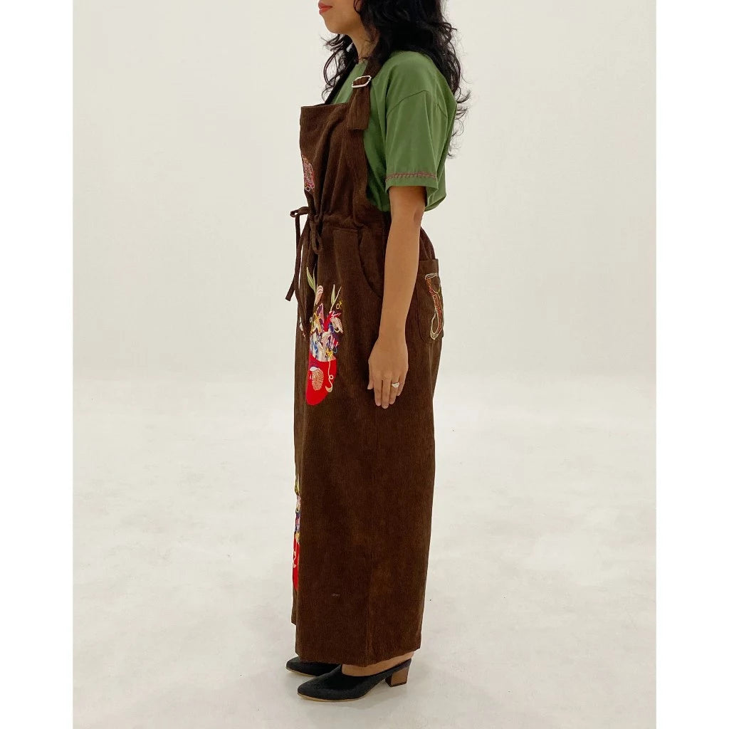 Jumpsuits Women Nara Brown Embroidery Corduroy