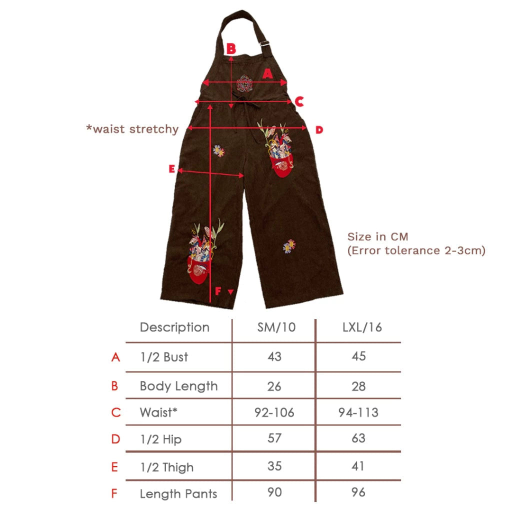 Jumpsuits Women Nara Brown Embroidery Corduroy