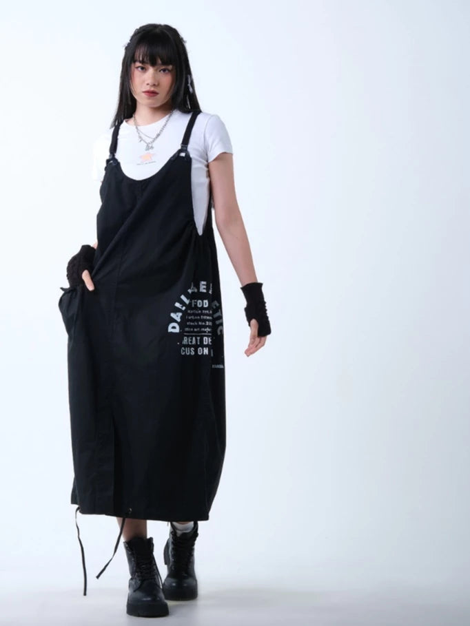 Thea Black Overall Dress