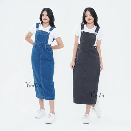 Denim Long Overall Skirt