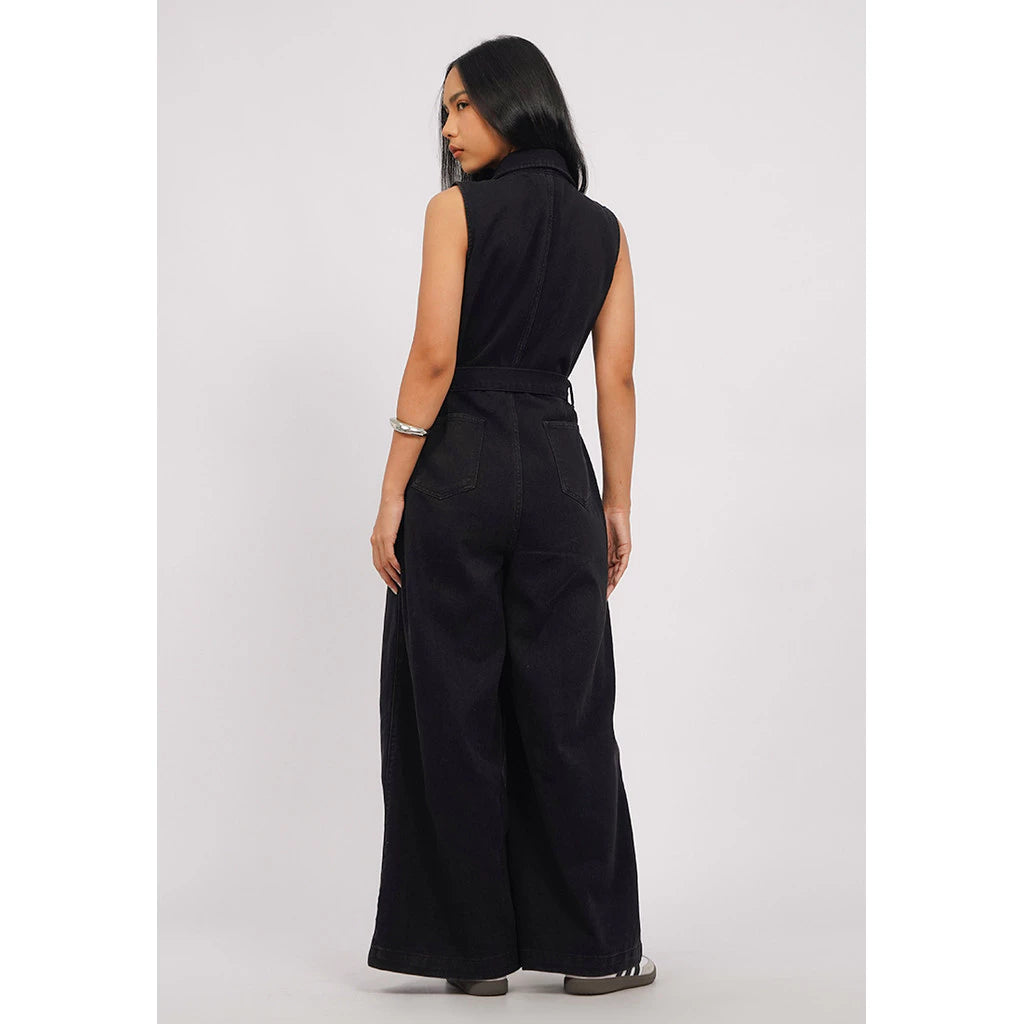 Sleeveless Denim Jumpsuit Black