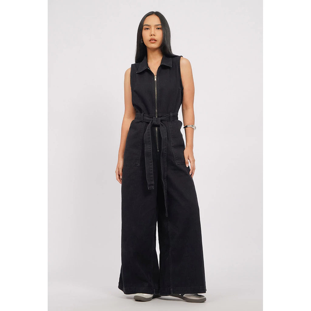 Sleeveless Denim Jumpsuit Black