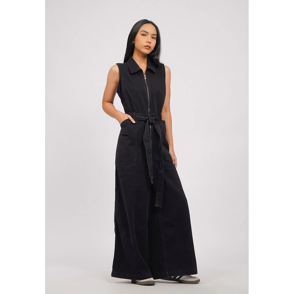 Sleeveless Denim Jumpsuit Black